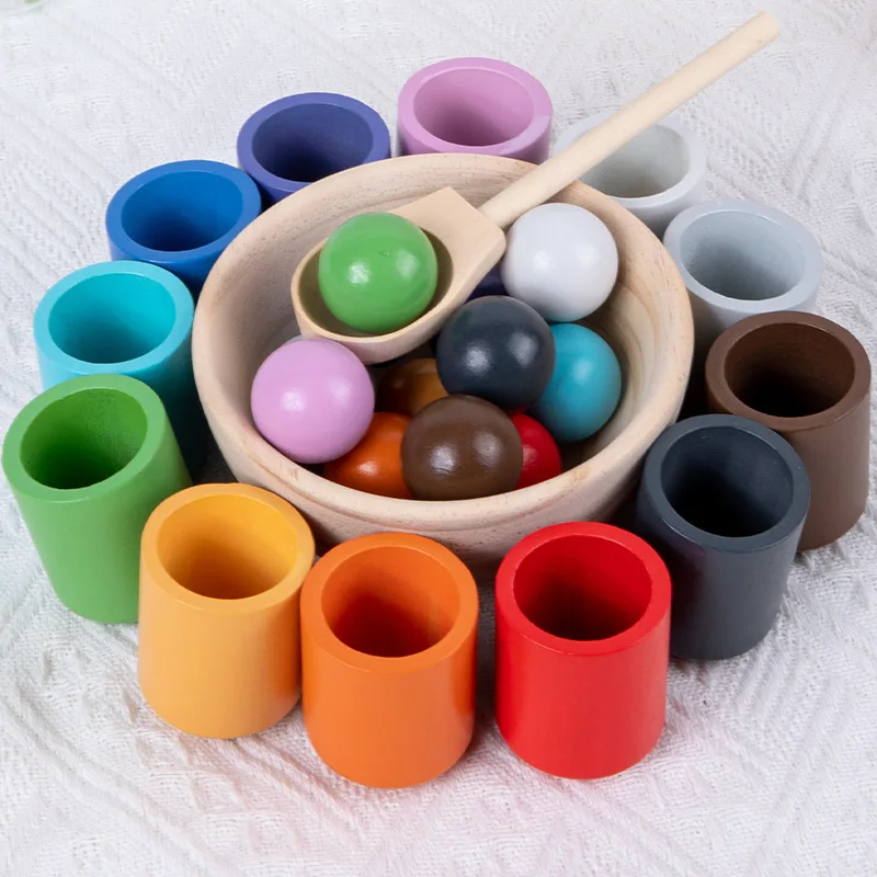Balls in Cups Wooden Sorter Game 12 Balls 30 mm Age 1+ Color Sorting and Counting Preschool Learning Education Montessori Toys