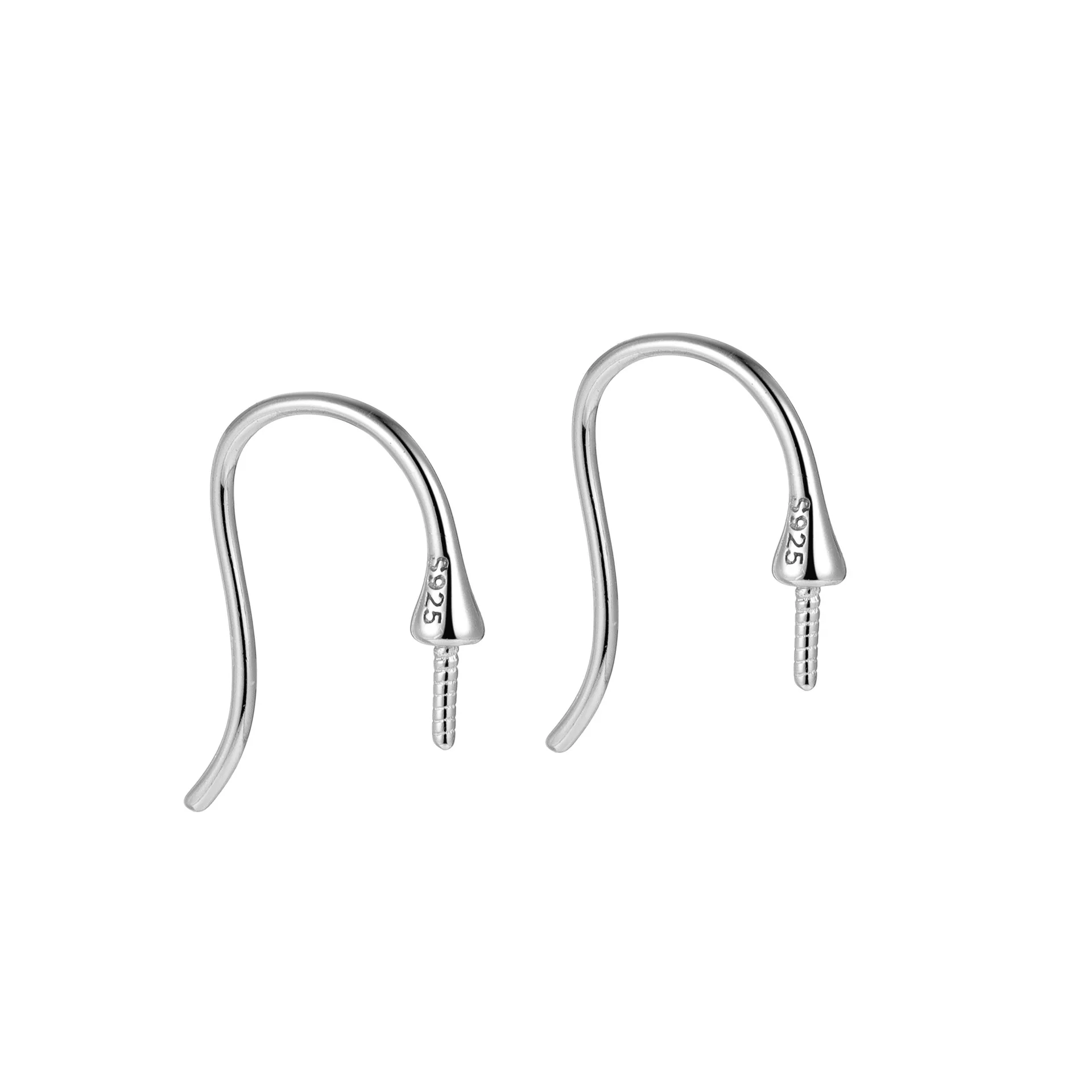 925 Sterling Silver Earring Hook Blank Setting Round Pearl Pendant Ear Base Findings For DIY Jewelry Making