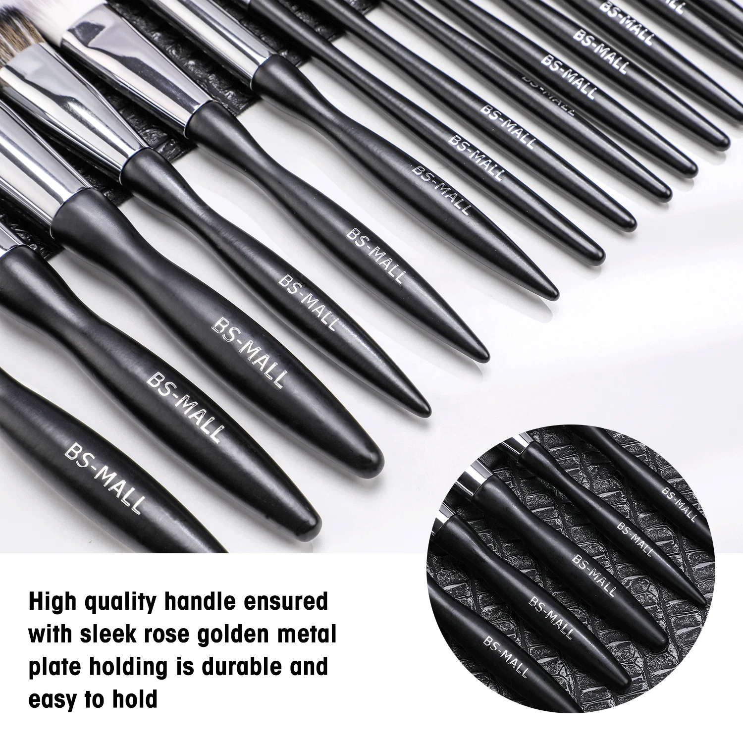 Professional BS MALL Makeup Brush Set 16pcs Custom Logo Wooden Handle Brushes Cosmetic Wholesale Black Makeup Brushes with Bag