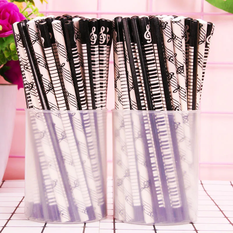 Best Selling Student Prize Music Stationery Note Pencil Creative Black White Nature Wooden Hb Piano Pencil