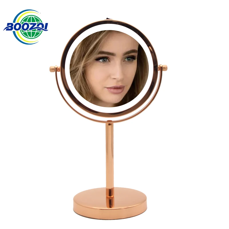 Rose Gold Makeup Mirror Twosided 5x Magnification spin Dimmable Cosmetic Mirror Tabletop Vanity Makeup Mirror With Touch Screen