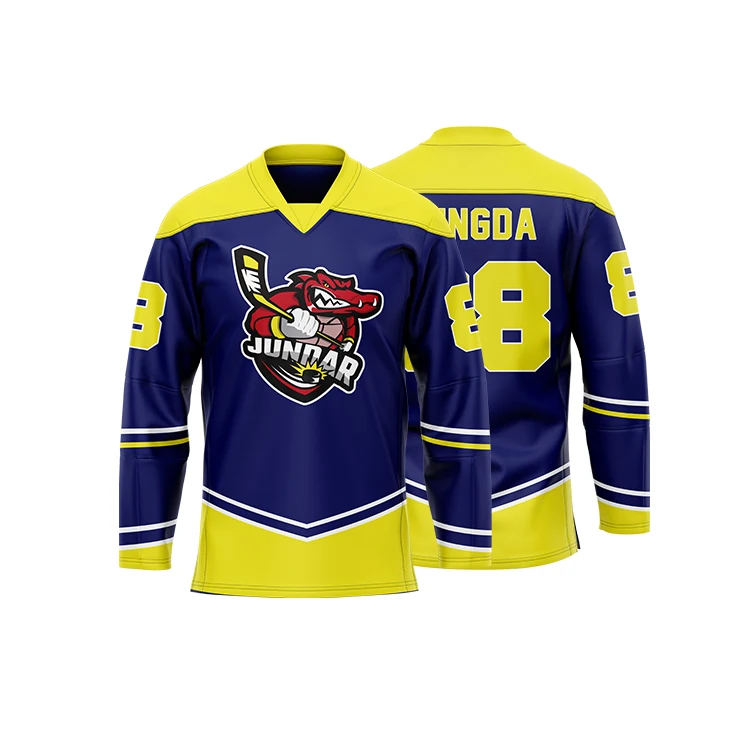 2023 Junda wholesale Custom Sublimation Transfer Printing Ice Hockey Jersey 100% Polyester Hockey Uniform for Team Wear Clothing