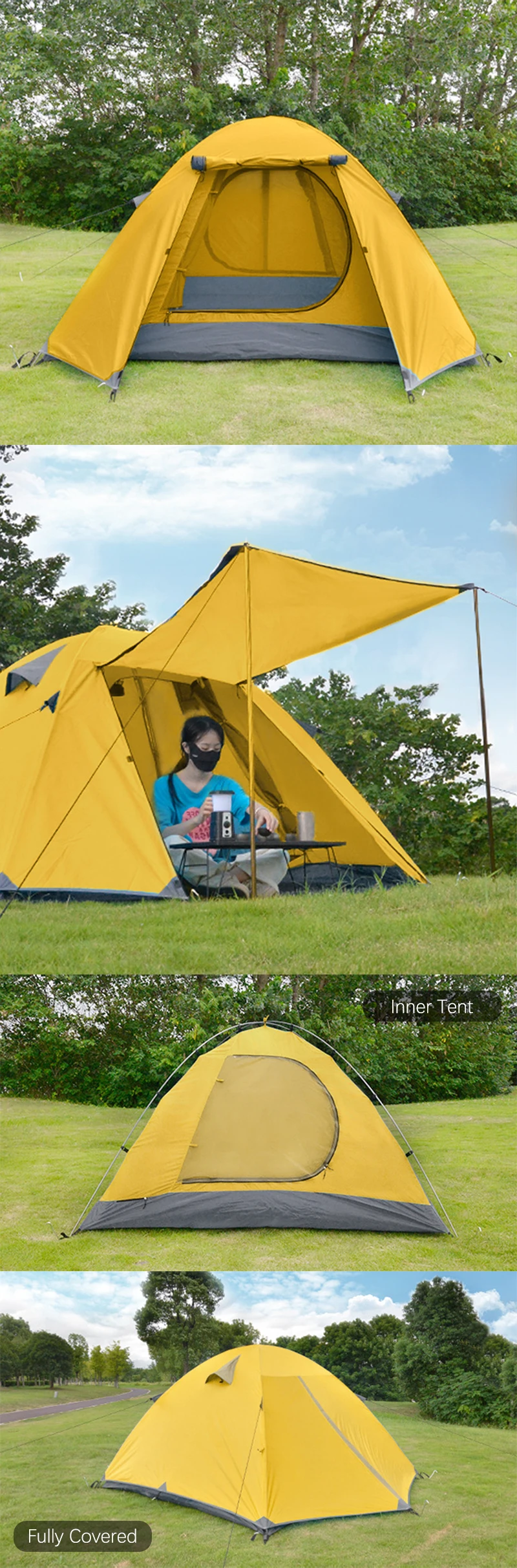 Outdoor Four Seasons Camping Tent Portable Large Space 3-4 Person Hand Built Park or Beach Sunshade Tent