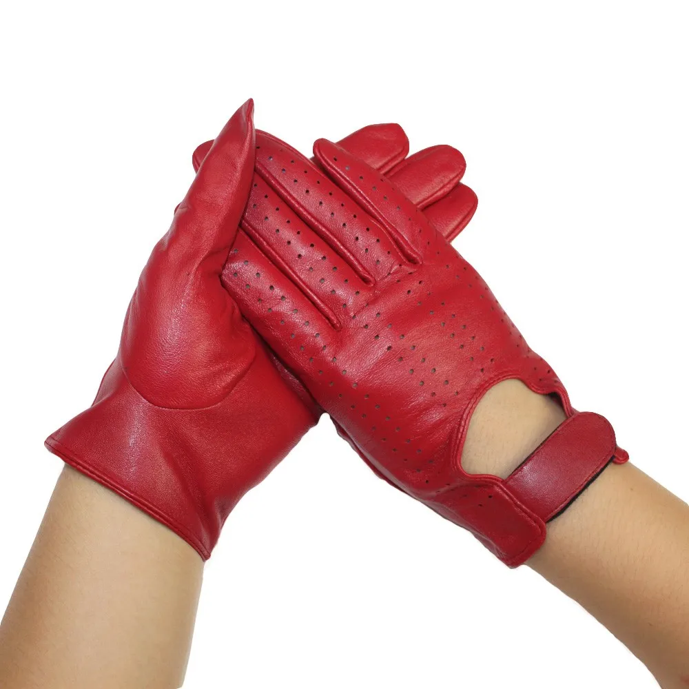 Fashion hole thin touch sexy lady dress genuine red leather gloves women (60822426818)