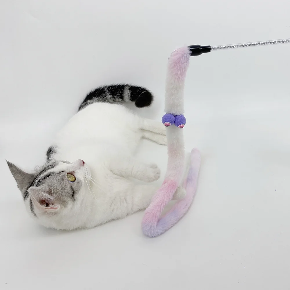 Big Eyes Interactive Cat Toy Plush Funny Kitten Cat Wand Stick With Fluff With Bells