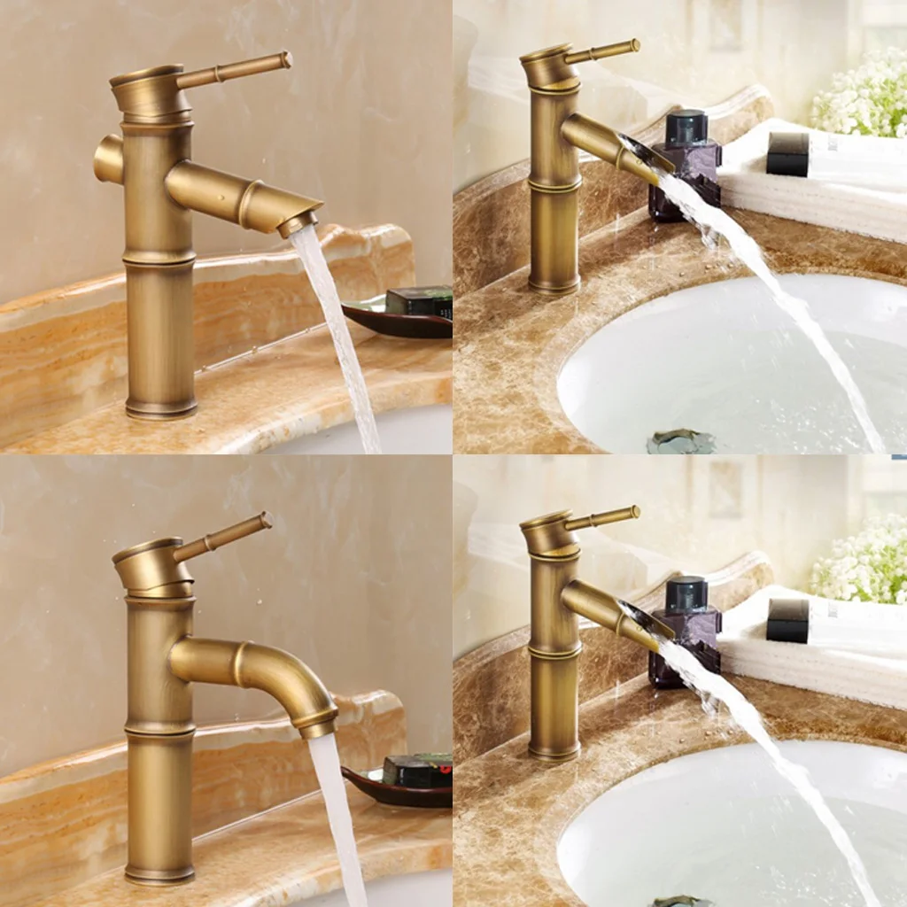 Basin Faucets Antique Copper Single Hole Waterfall Bathroom Faucet Bamboo Joint Type Cold Hot Water Basin Mixer Taps Torneira