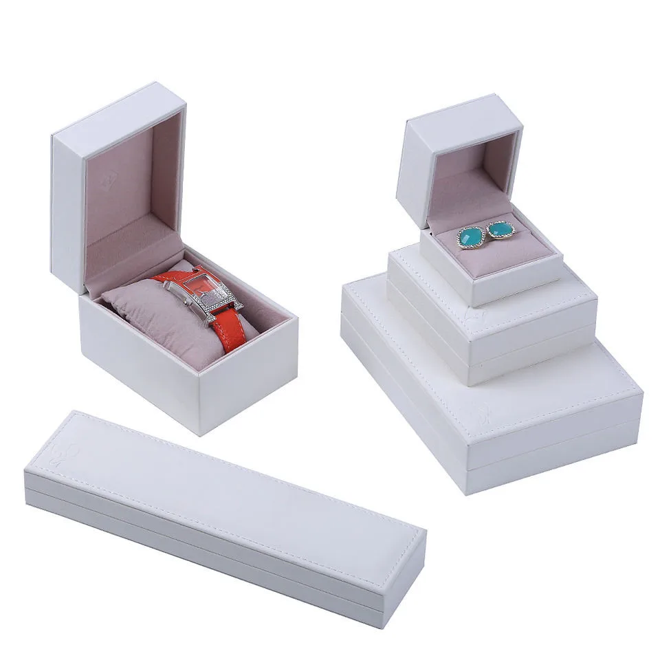 Wholesale PU Leather Jewellery Packaging Custom Ring Earring Bracelet Necklace Jewelry Box With Embossed Logo