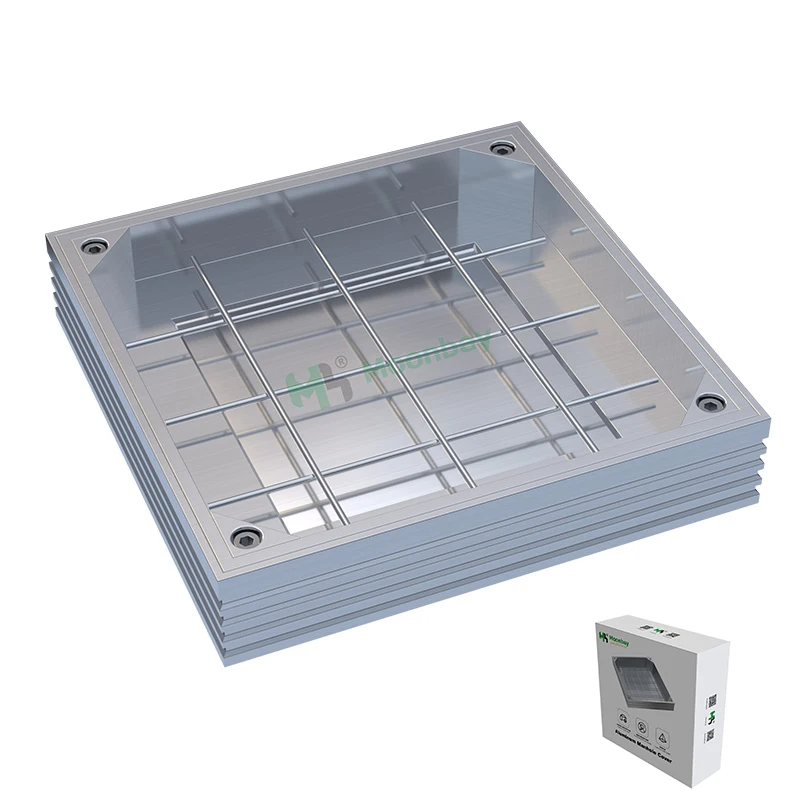Square heavy duty recessed aluminium manhole cover with locking system aluminum overall size 400*400mm