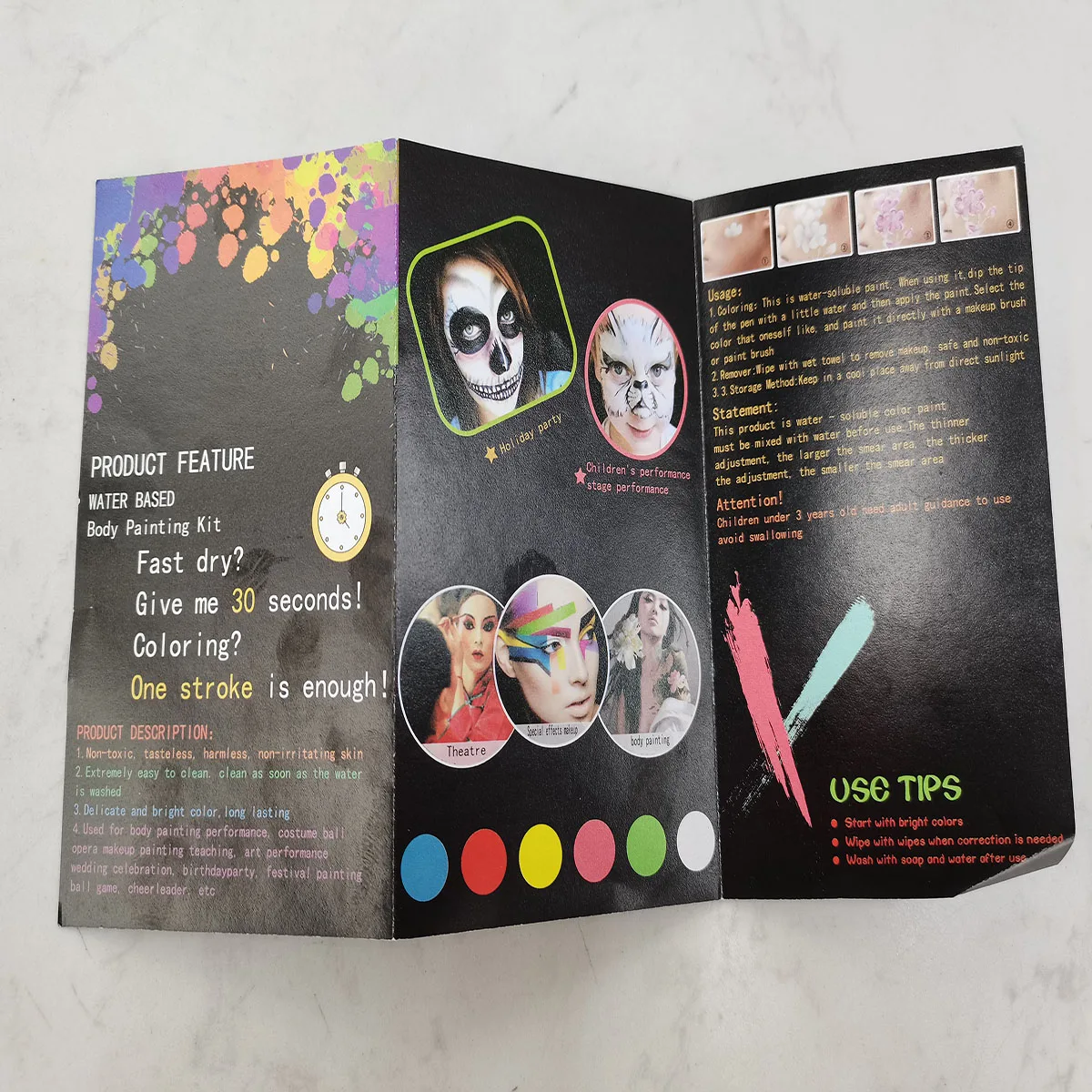 15 Colors Face& Body Paint Pigment Kit With 2 Brushes Water Soluble Drama Face Paint Pigment, Quick-drying Face Makeup Paint