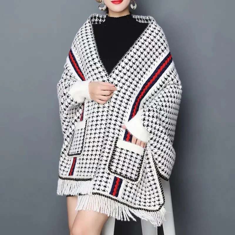 2021 Fashion hot sale custom soft ponchos with sleeves best selling scarf warm cashmere cape shawl winter for women
