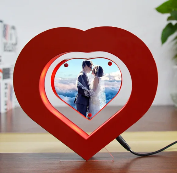 Magnetic Levitating Floating Photo Frame with LED Light Love Heart, Room Decor Night Light Home Office Decor Desk Tech Toys