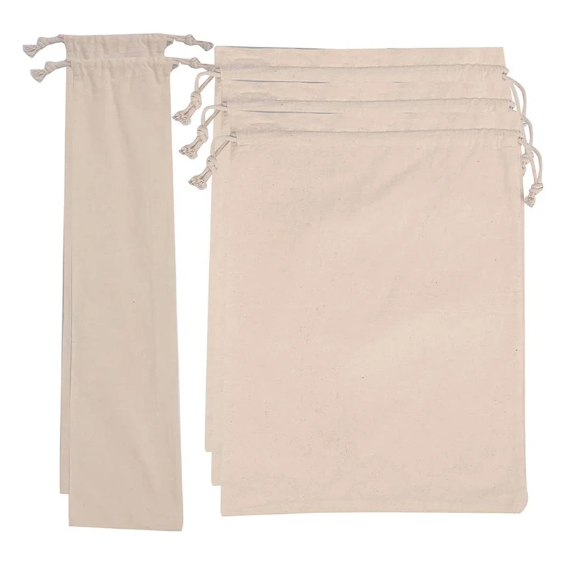 Customized Logo 100% Organic Cotton Bread Bags Pouches With Drawstring