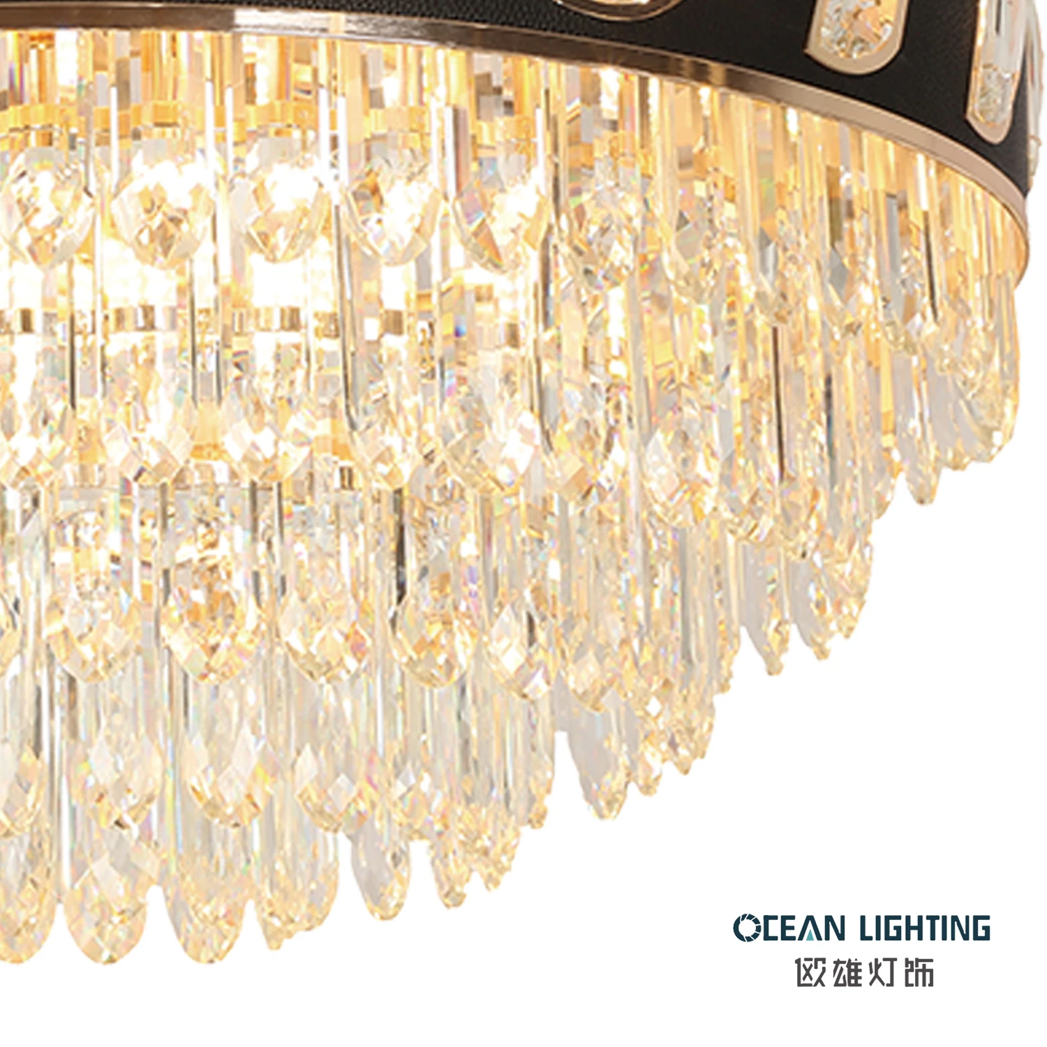 Nordic Hotel Hanging Lamp Lights Iron Round LED Modern Black Decorative Pendant Light Luxury Crystal Chandelier