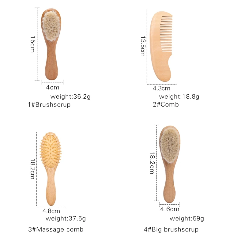 Hot Sale Newborn Supplies Wooden Brushes Natural Goat Bristles Baby Brush and Comb Set