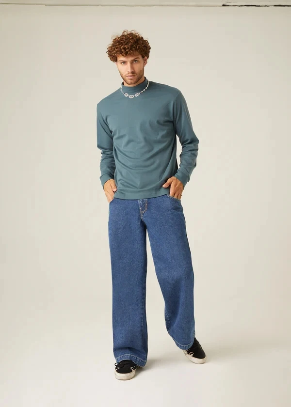 2022 Wholesale Designer Men Loose Fit Custom Washed Blue Baggy Fit  Jeans