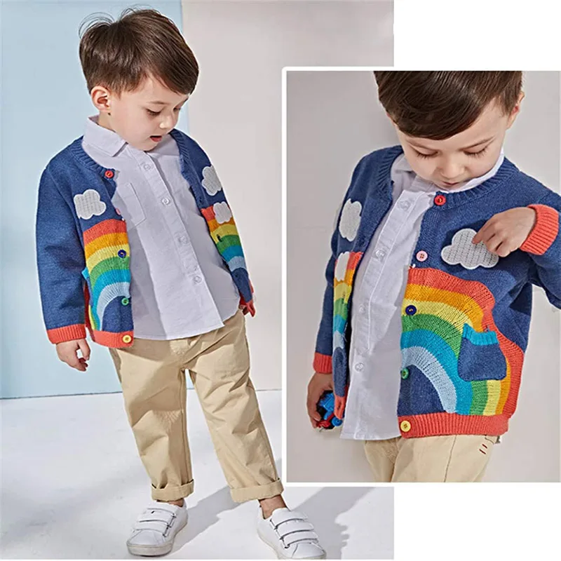 Factory Design Unisex Kids Thin Cardigan Sweater Long Sleeve Spring Rainbow And Clouds
