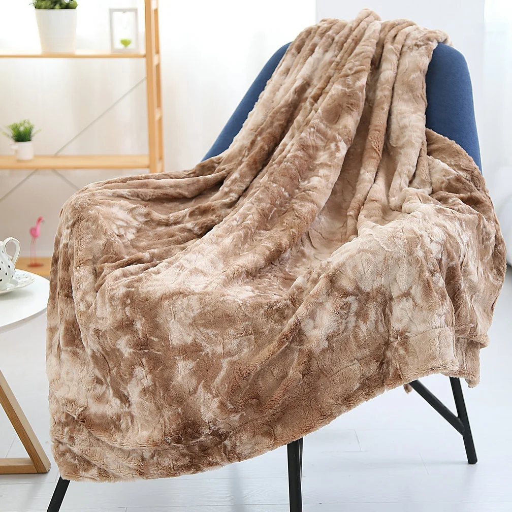 New Thick Faux Fur Blanket Plush  Fleece Throw Blanket Reversible Blankets for Sofa and Bed