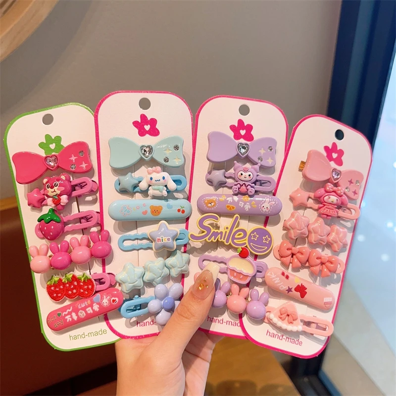 KT Sanrioed Kawaii Hairpin Set Cute Cartoon Kuromi Cinnamoroll Girl Child Forehead Bangs Clip Tie Clips Tie Bars Tie Pins