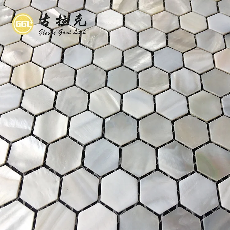 Hexagon High Quality White Mother of Pearl Shell Mosaic Tile on Mesh for Inner Decoration