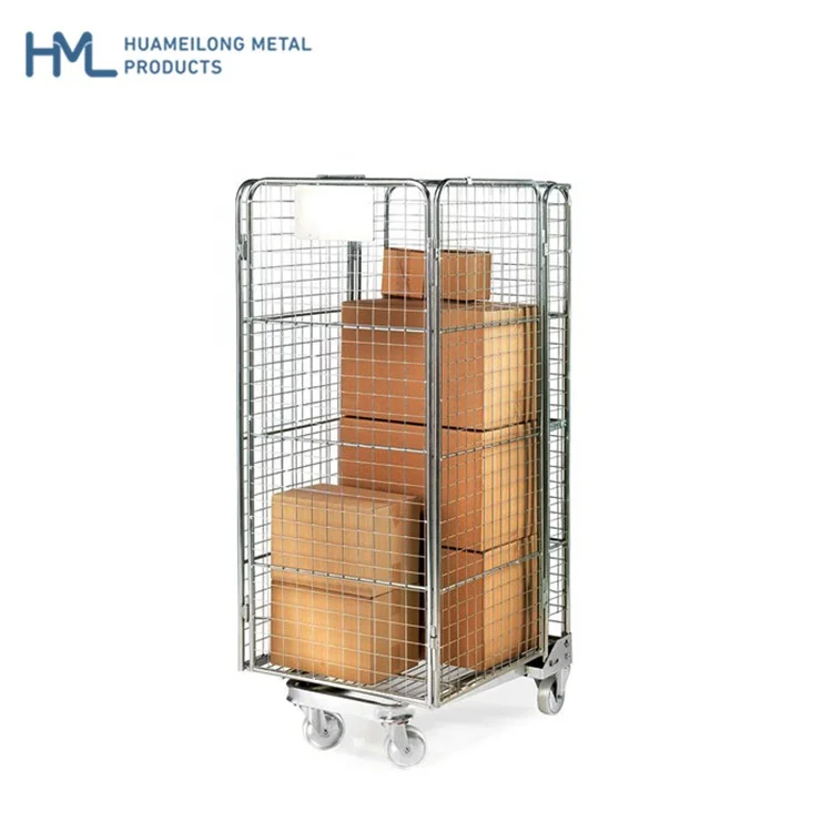 Storage and cargo equipment 2 shelf logistic foldable steel wire pallet nestable roll container