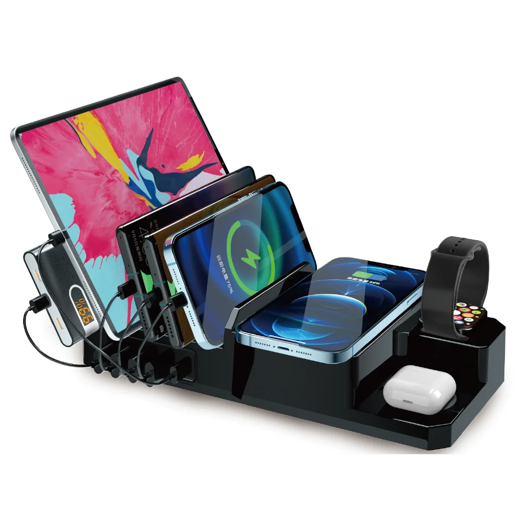 8 IN 1 Wireless Charger for phone watch earphone and USB Charging Station PD20W QC18W 15W