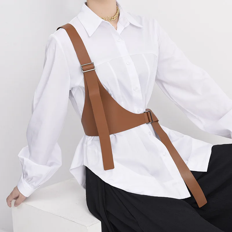 Women Adjustable Waist Seal T-shirt Decorative Cross Strap PU Belt