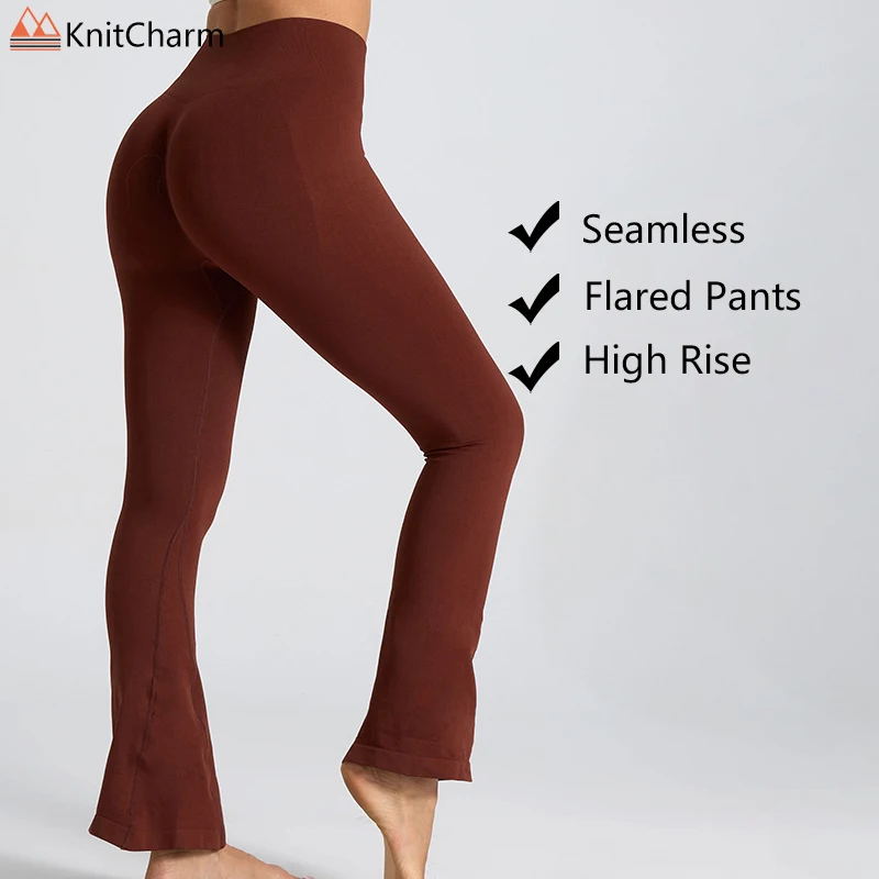 Seamless Women High Waist Wide Leg Pants Hip Lift Belly Yoga Pants Sports Gym Fitness Leggings Dance Yoga Flared Pants