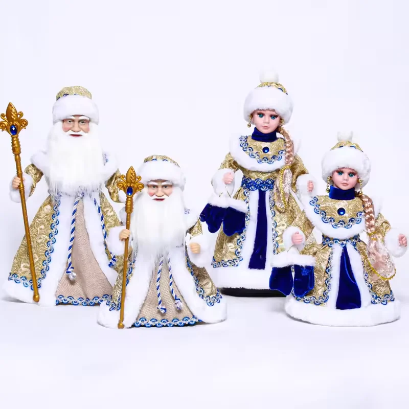 SOTE Exclusive 30CM-50CM Russian Electric Ded Moroz and Snegurochka Toys Xmas Ornaments Santa Dolls with Music