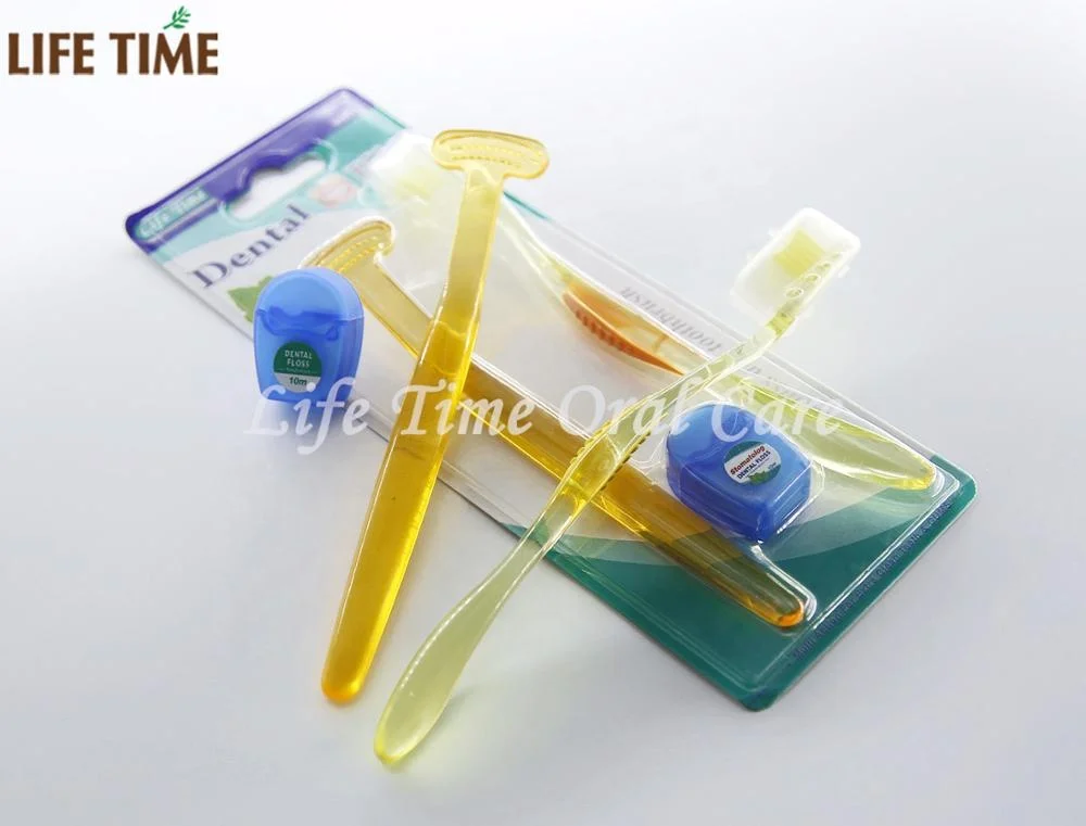 Dental oral care hygiene cleaning kit tongue cleaner toothbrush and dental floss for hotel