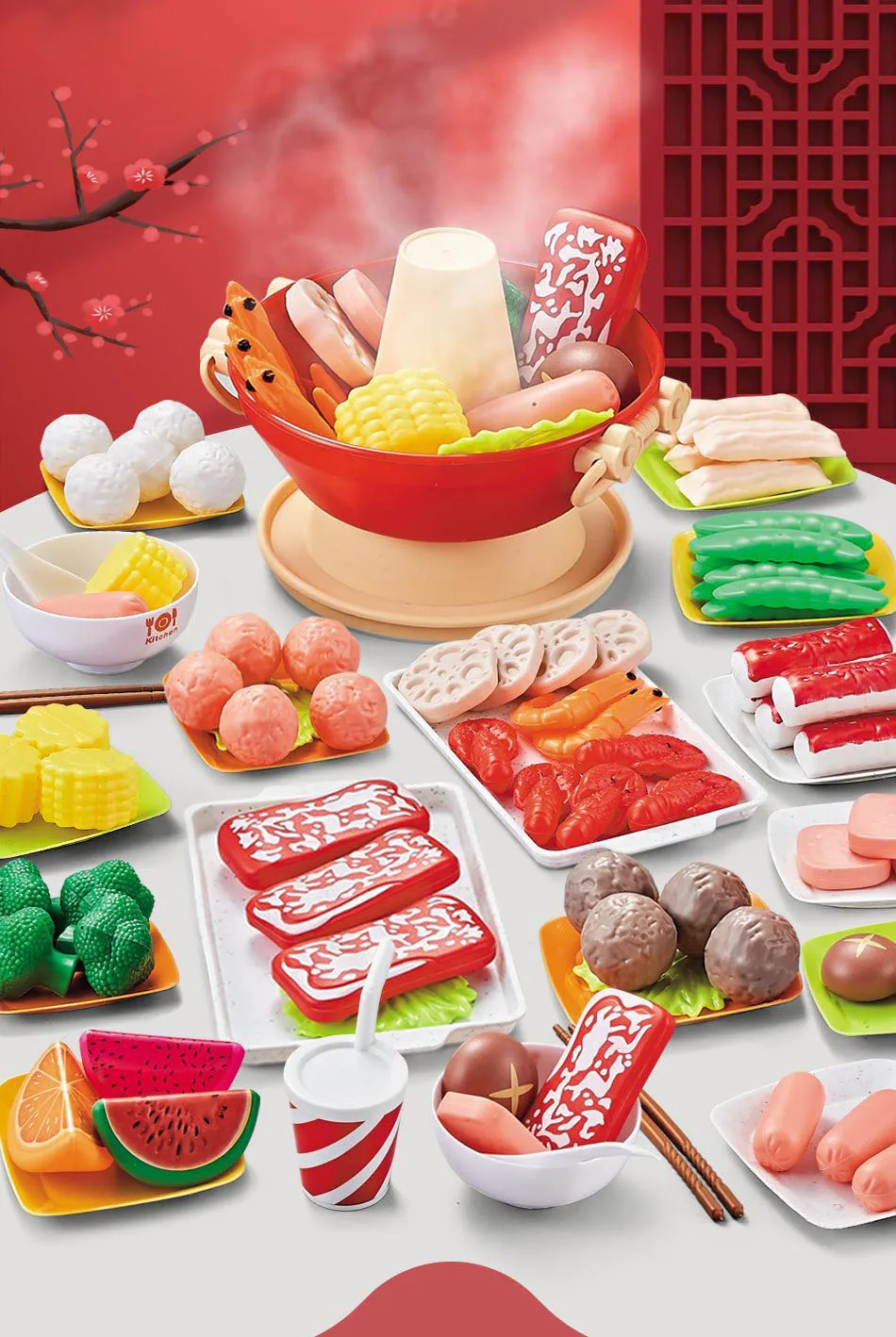 Amazon Hot Sale Surround Stove Hot Pot Play House Toy Girl Kids Mini Simulation Hot Pot Toy Kids Kitchen Emulation Food Set Toy