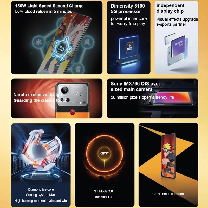 Realme GT Neo 3 5G Smartphone 80/150W Super Charge Dimensity 8100 Game Mobile Phone 120HZ AMOLED Screen 4500mAh NFC