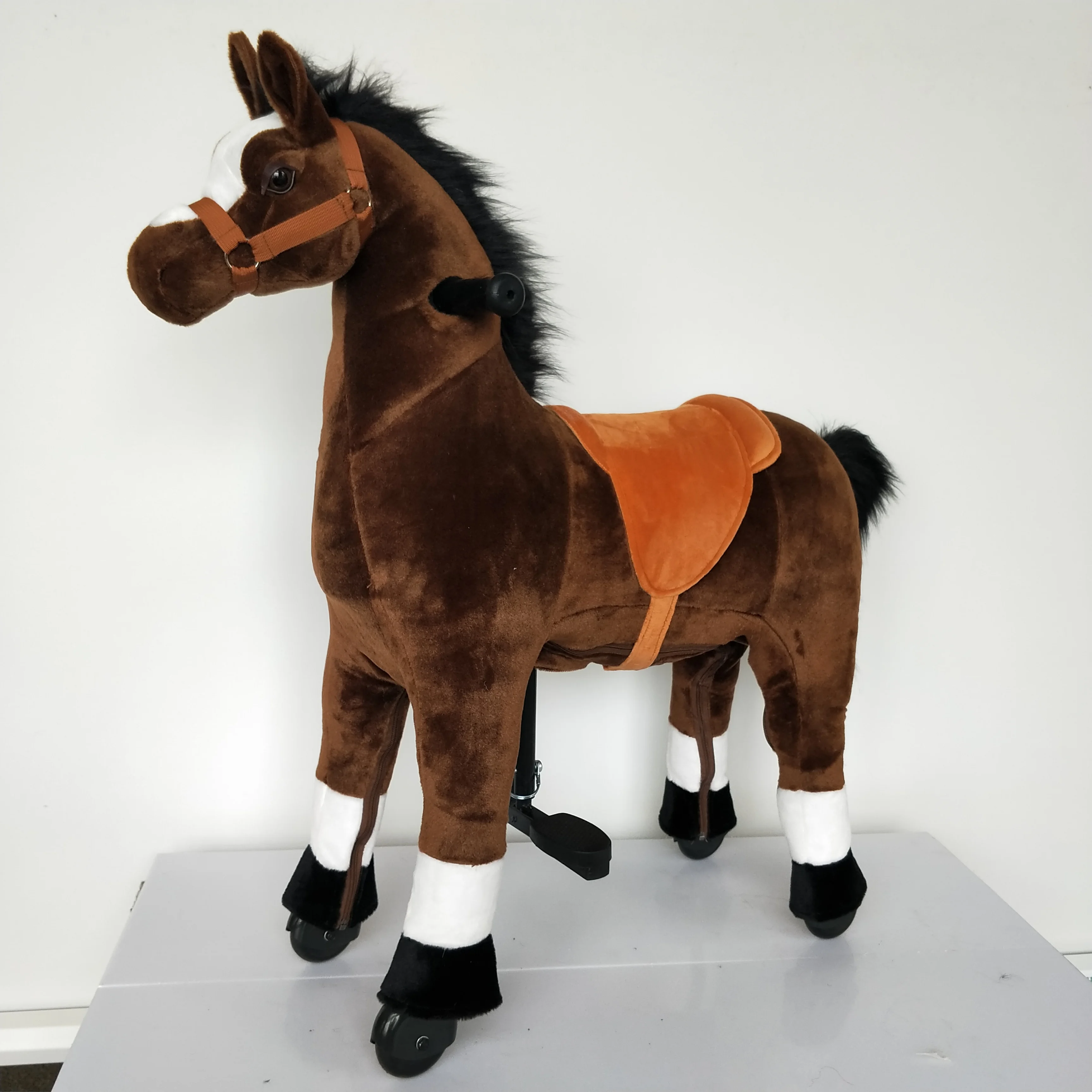 Ride-On Horse Mechanical ony Brown with White Hoof Giddy up ony Plush Walking Animal