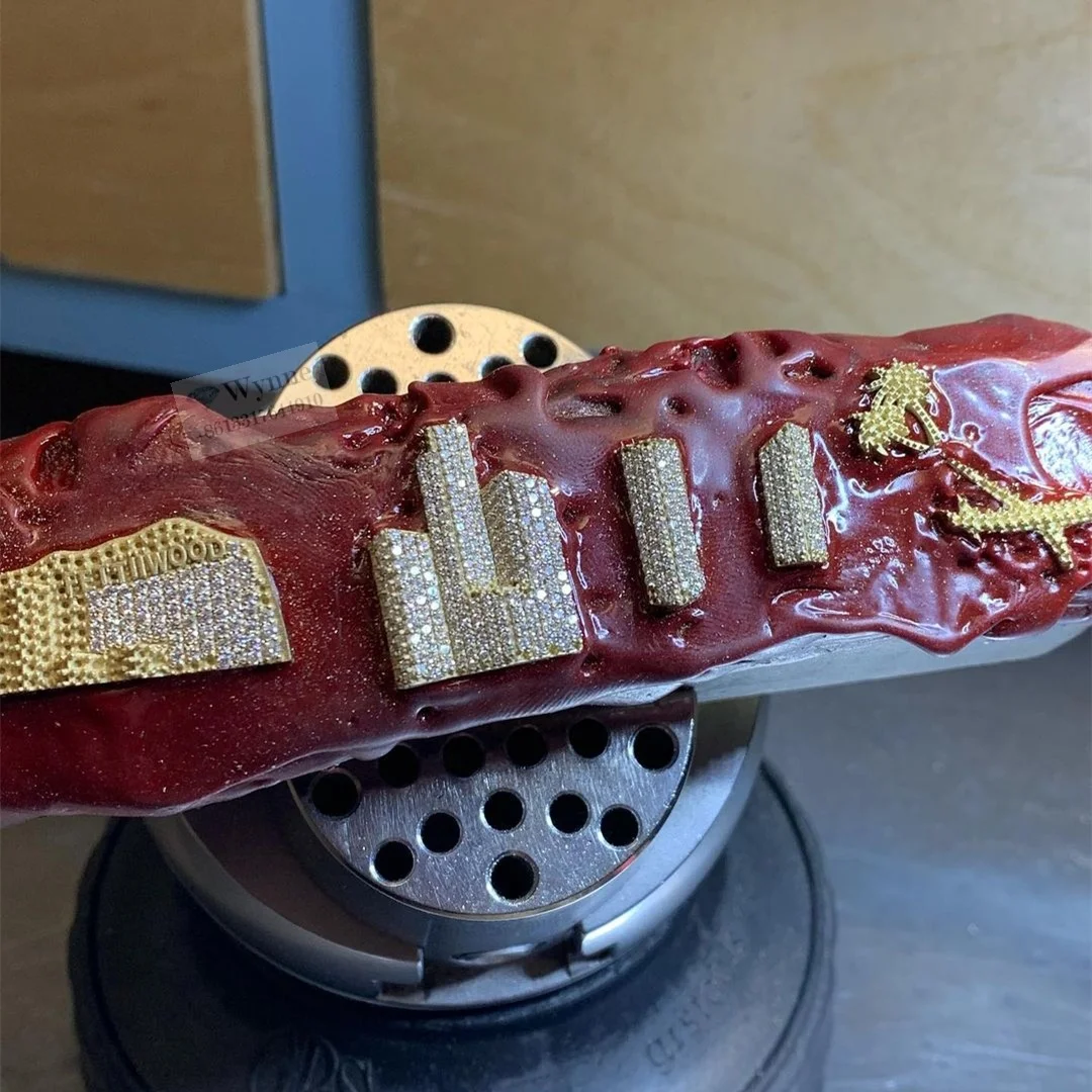 Custom 3D Baguette Money Bag Bail Bussdown Iced Out Moissanite logo Pendant