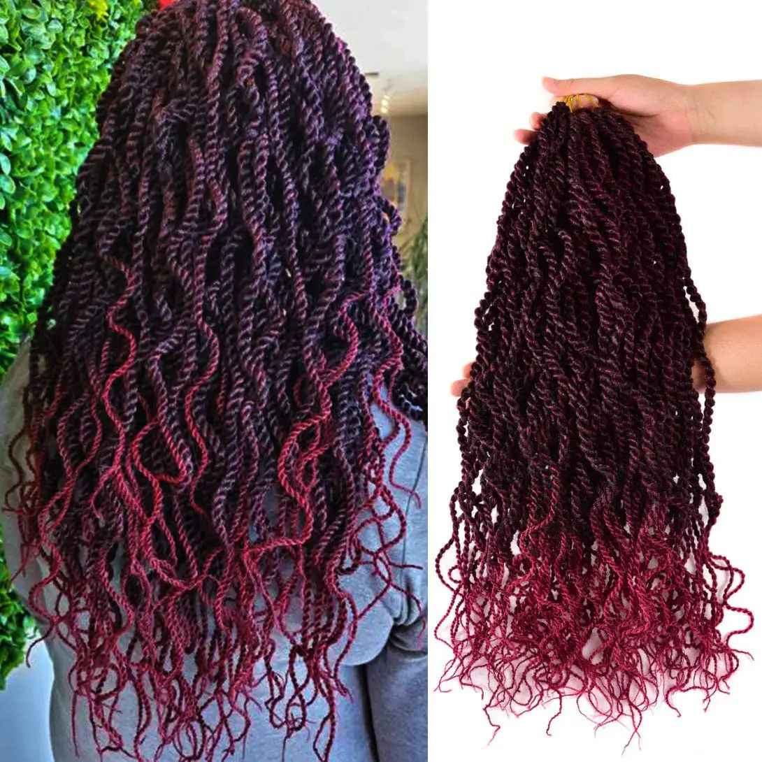 Goddess Box Braids Crochet Hair Curly Ends Pre-looped Synthetic Braiding Hair Crochet Braids Wavy Ends Hair Extension