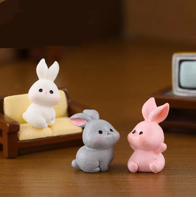 Wholesale Cute Resin Rabbits Charms Miniature Animals Charms Landscape Decoration Accessories