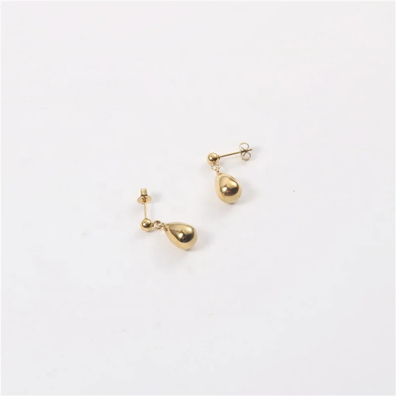 High Quality 18 Karat Gold Plated Stainless Steel Ball Stud Earings Water Drop Pendant Dangle Earring for Women