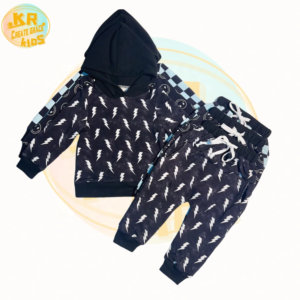 Customize Kids Boys Checkerboard Print Bamboo Fiber Hooded Hoodies Children Boy Outfits Clothes With Drawstring