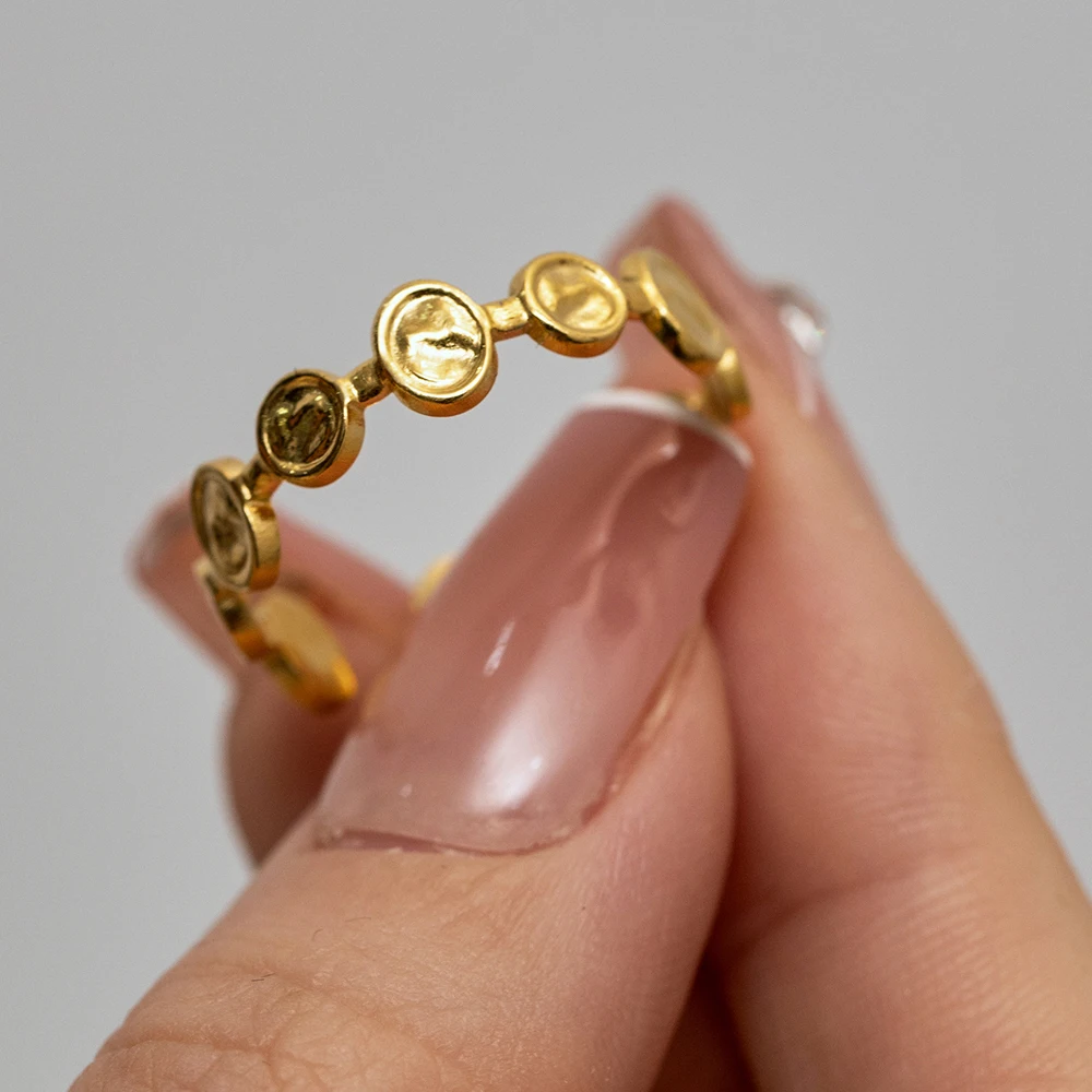 New Trendy Stainless Steel 18K Gold Plated Ring Gift Opening Cut Out Circle Oval Chain Rings For Women