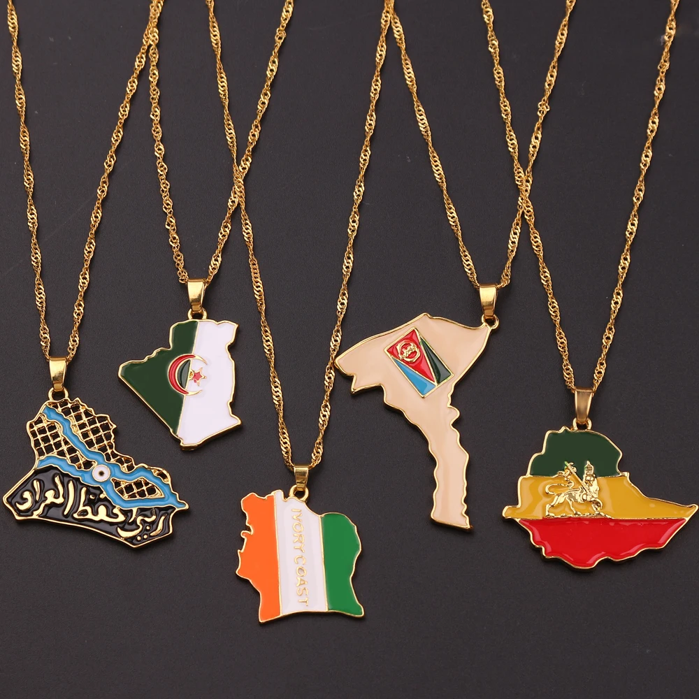 26 country gold plated flag of republic of Iraq jewelry african map pendant necklace