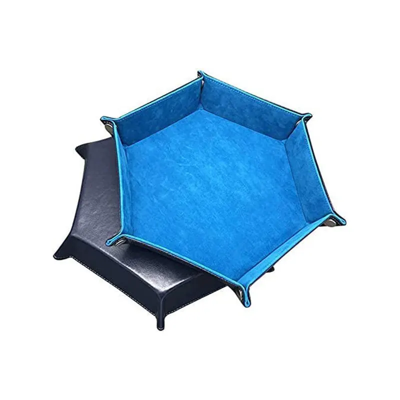 Pu Leather Velvet Dice Game Hexagon Dice Storage Tray For Table Key Wallet Coin Storage New Arrival Double Sided Solid Color