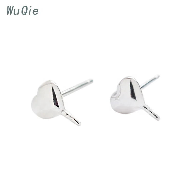 Wuqie Korean Style Silver Sweet Heart Shape Stud Earring Findings DIY Jewelry Accessories for Women