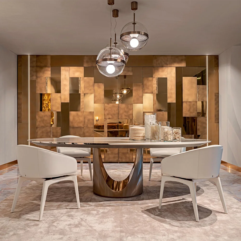High quality foshan furniture oval round nature marble top Italian luxury marble dining table for villa