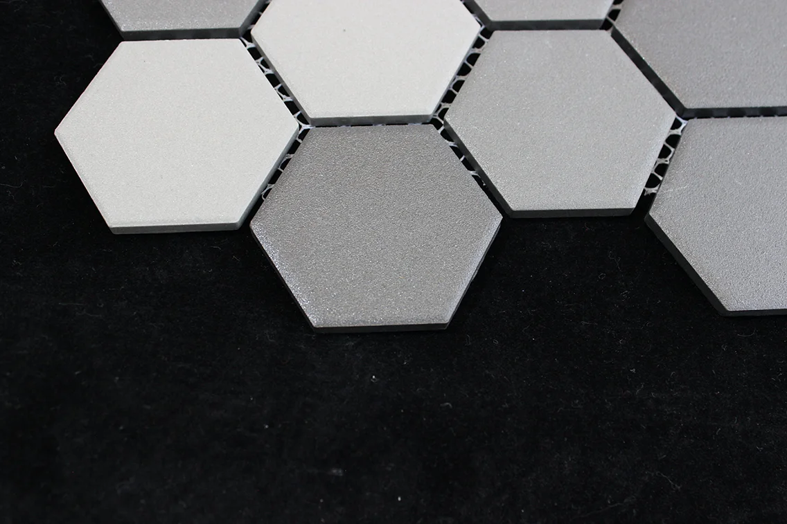 Gray and White Hexagon Interior Bathroom Walls Ceramic Mosaic Tiles for