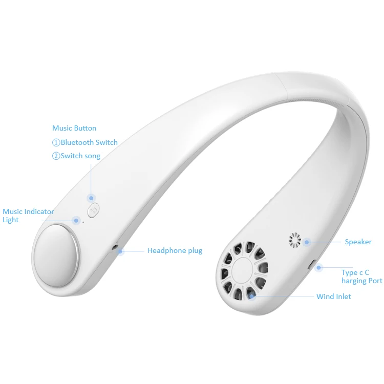 New style Mini USB Portable Electric Cooling Leafless With Music Function Neck Fan blue tooth outdoor sport Neck Fan Headset