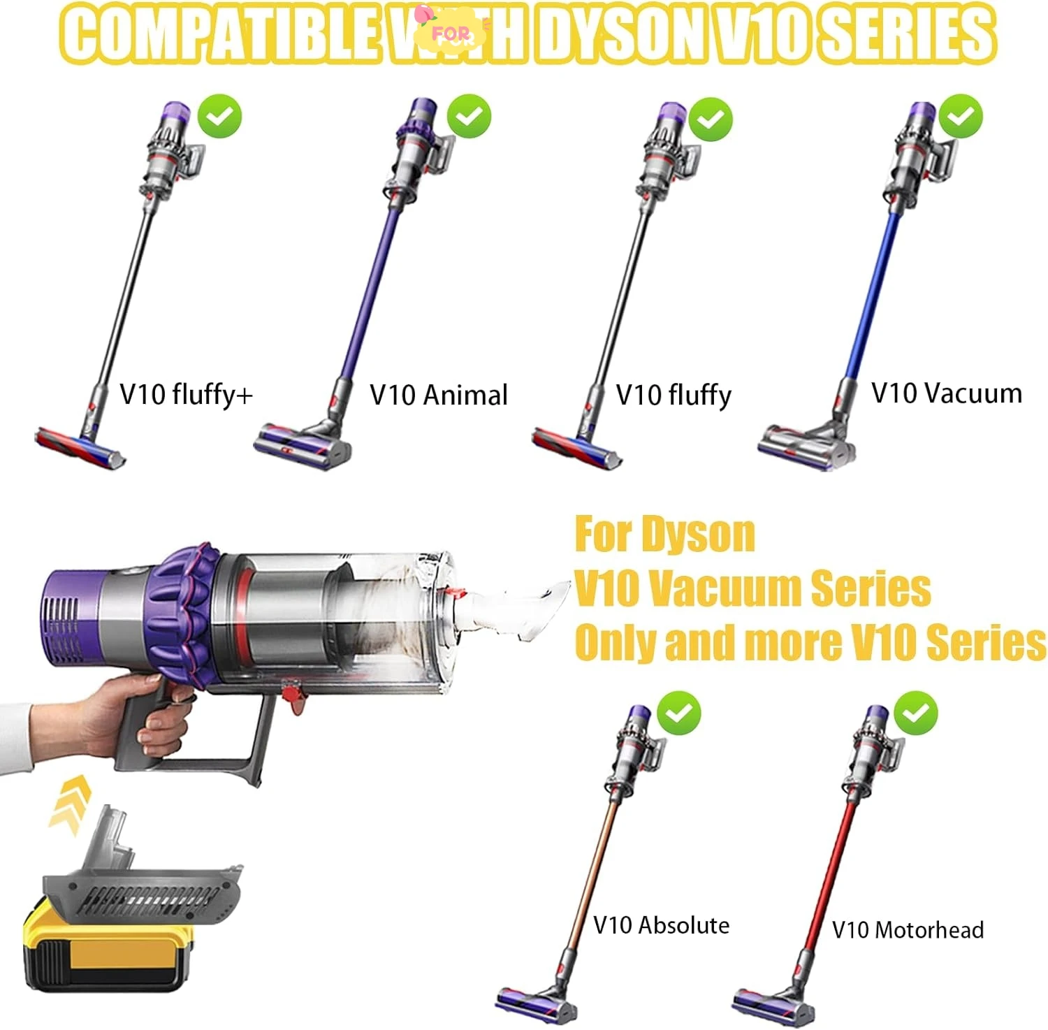 Adapter to Convert for Dyson V10 Handheld Vacuum Cleaner Battery Compatible for Dyson V10 Fluffy/Animal/Absolute