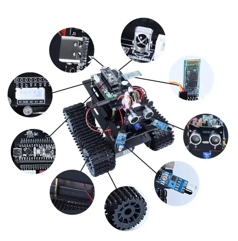 Factory Supply Wholesale Nano Bluetooth Tracked Tank Smart Car Programming Kit Compatible With Arduino