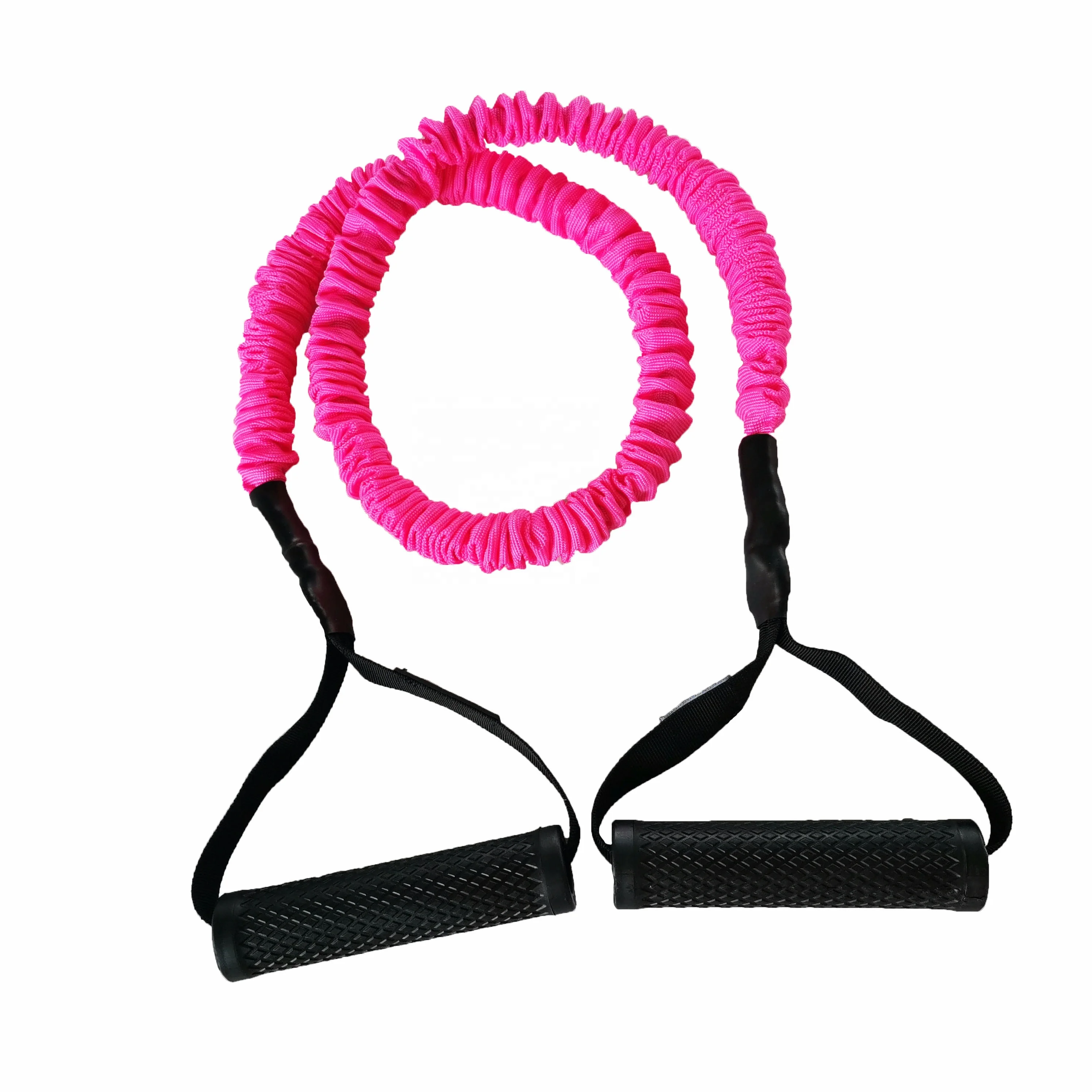 Protective Nylon Sleeve Resistance Band with Handle Grip for Bodybuilding