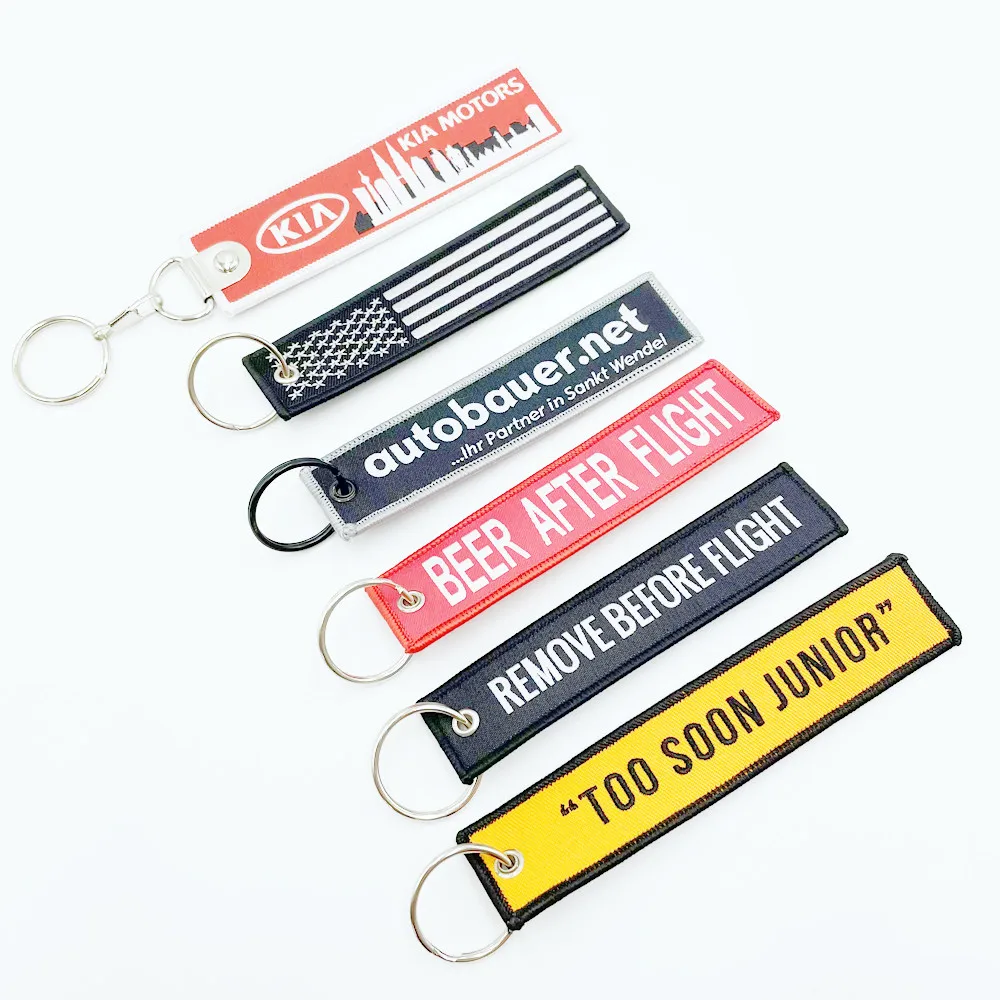 Customized Personalized Fabric Patch Key chain Key ring Custom Woven Label Embroidery Keychain