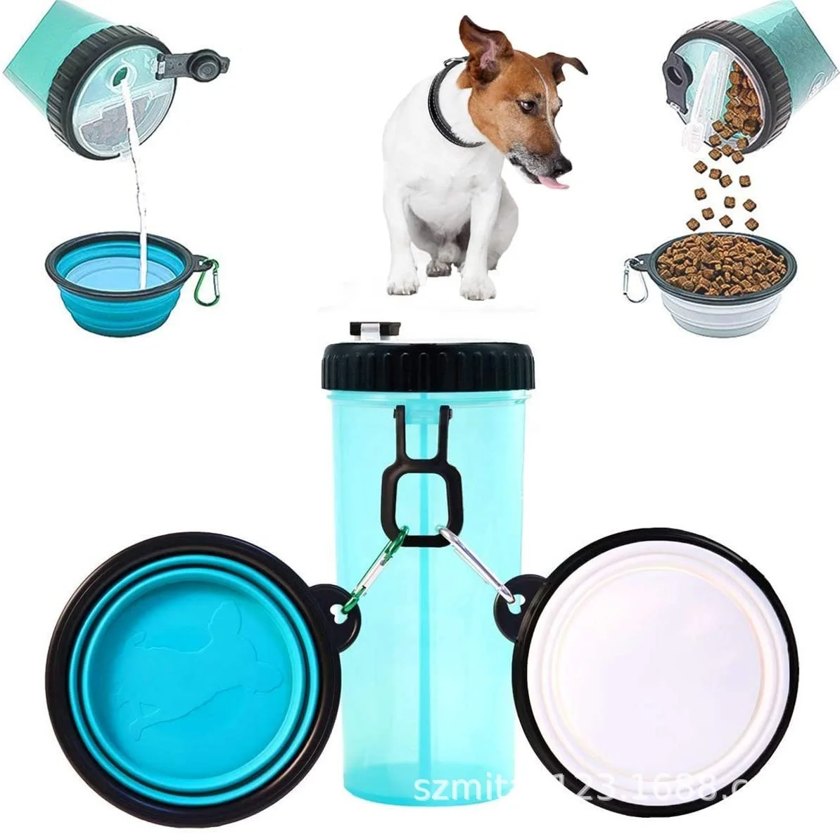 Многофункциональная Пластиковая переносная бутылка для воды и еды для собак и кошек, бутылка для хранения, чашка-Диспенсер со складной чашей из ТПЭ