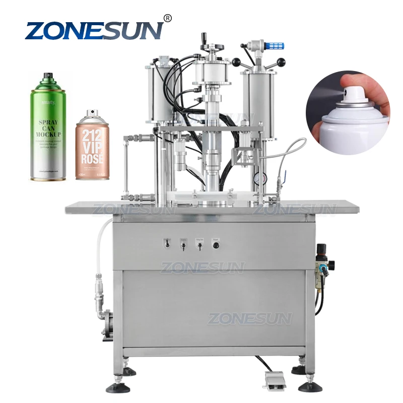 ZONESUN ZS-QW254 полуавтоматическая Bov аэрозольная краска может наполнять укупорочную машину газом